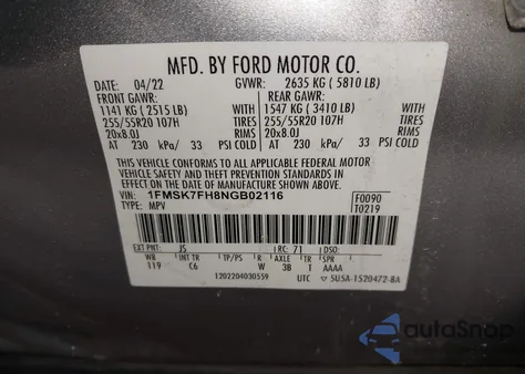 2022 Ford Explorer Limited z USA, uszkodzony, nr VIN 1FMSK7FH8NGB02116